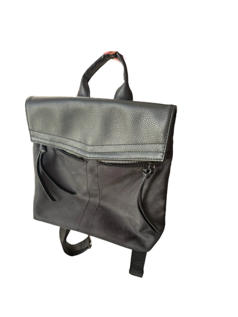 Black Leather-Trim Backpack